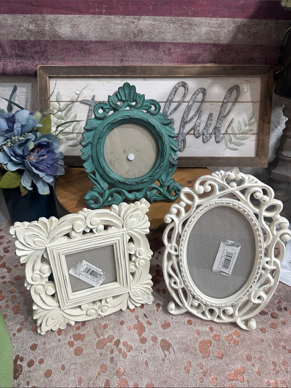 Hobby Lobby Teal and Cream Ornate Decorative Photo Frames